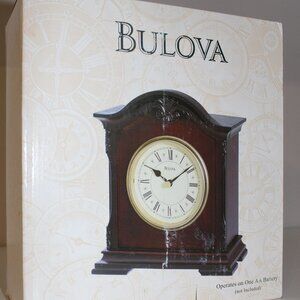 Bulova Classic Wood Table Mantel Clock with Gold-Tone Dial Roman Numerals B2736